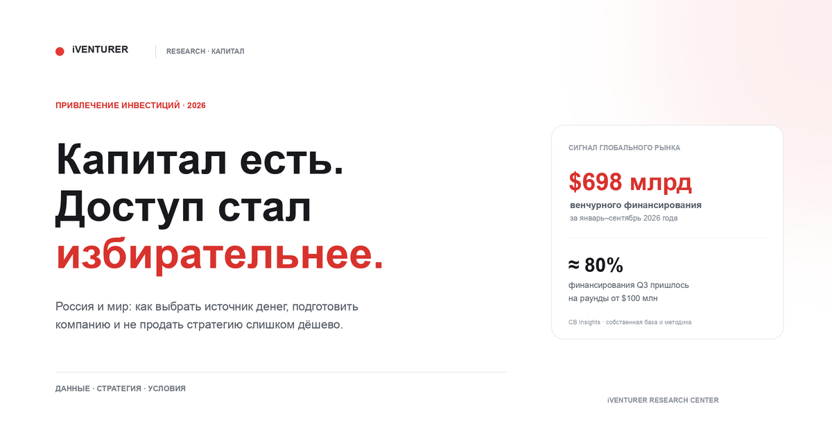 Обложка iVenturer Research о привлечении инвестиций в 2026 году: капитал есть, но доступ к нему становится избирательнее.